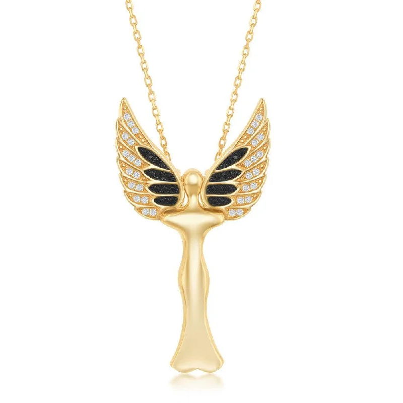 Unique necklaces and pendants with artistic shapes for a creative, one-of-a-kind design-Sterling Silver Gold Plated Angel Movable Wings Pendant