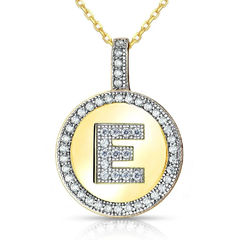 Stunning necklaces and pendants with chakra stones for healing and balance-Sterling Silver Gold Plated Circle "E" Pendant with Chain