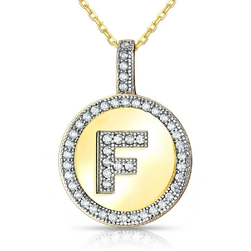 Best necklaces and pendants with vintage coin pendants for a unique accessory-Sterling Silver Gold Plated Circle "F" Pendant with Chain