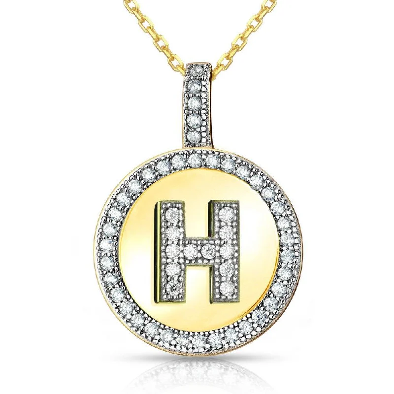 Necklaces and pendants with lock and key designs for a symbolic gesture-Sterling Silver Gold Plated Circle "H" Pendant with Chain