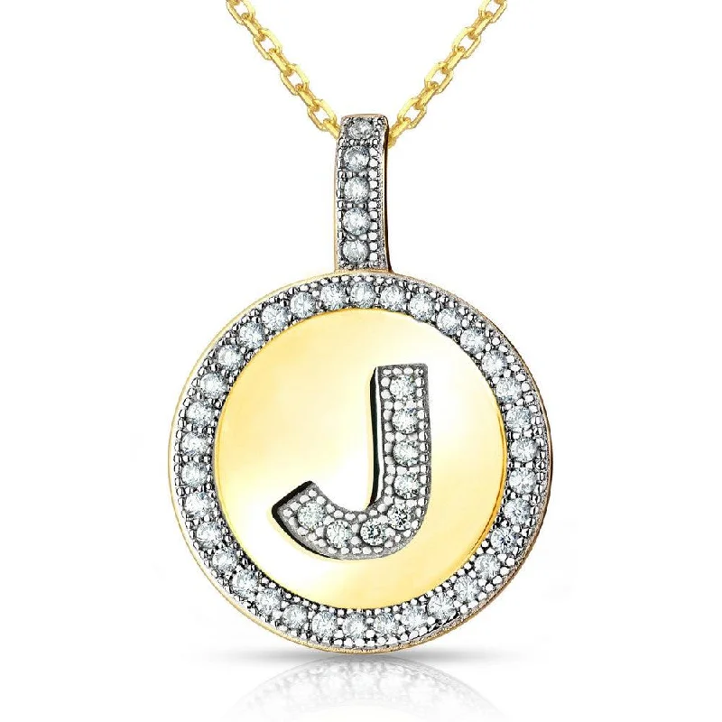 Best necklaces and pendants for weddings with matching designs for bride and groom-Sterling Silver Gold Plated Circle "J" Pendant with Chain