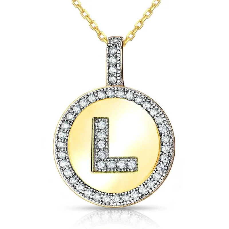 Beautiful necklaces and pendants with diamond halo settings for extra brilliance-Sterling Silver Gold Plated Circle "L" Pendant with Chain