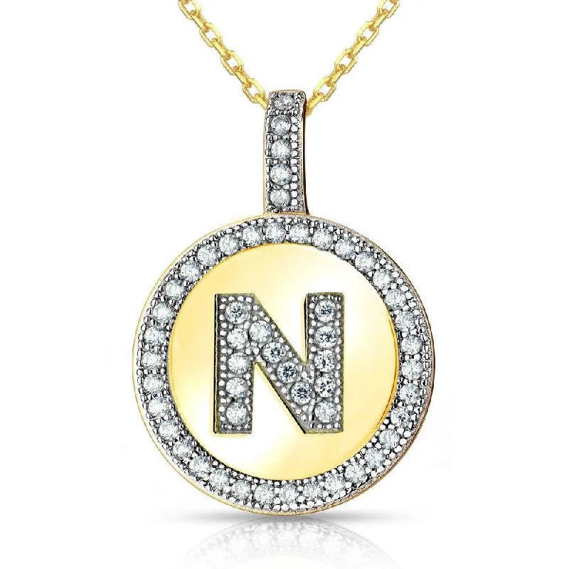 Beautiful necklaces and pendants with geometric shapes for a modern, artistic design-Sterling Silver Gold Plated Circle "N" Pendant with Chain