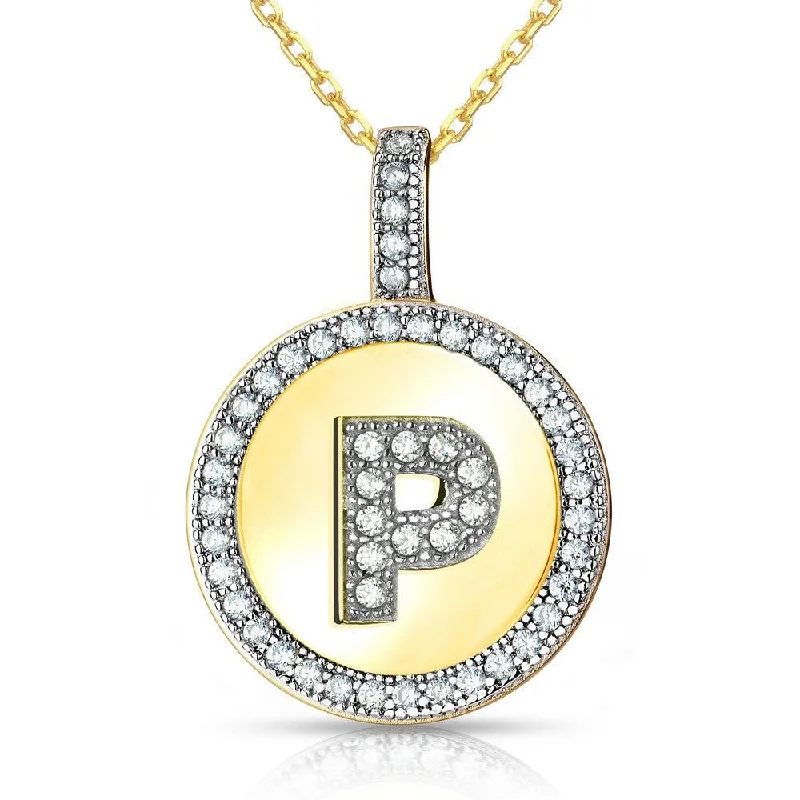 Best necklaces and pendants with matching rings for a coordinated jewelry set-Sterling Silver Gold Plated Circle "P" Pendant with Chain