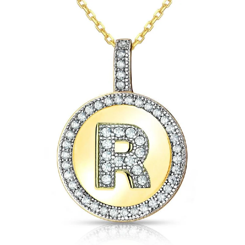 Stunning necklaces and pendants with jade gemstones for a calming green hue-Sterling Silver Gold Plated Circle "R" Pendant with Chain