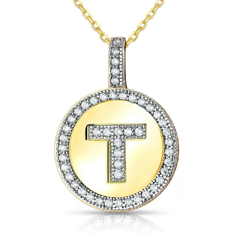 Best necklaces and pendants with butterfly pendants for a delicate, light style-Sterling Silver Gold Plated Circle "T" Pendant with Chain