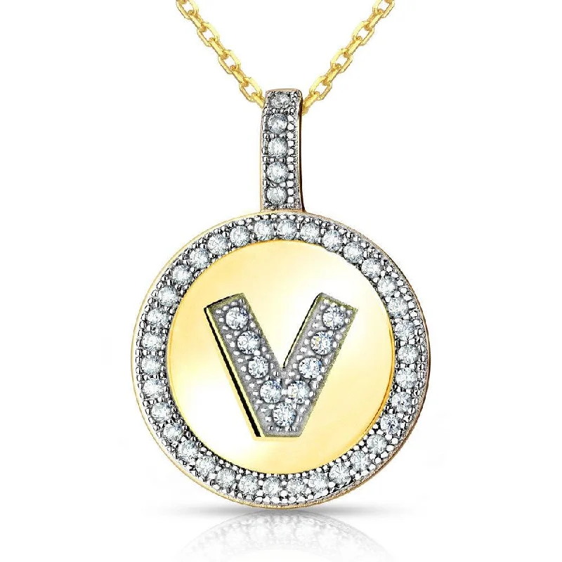 Best necklaces and pendants with black diamonds for an edgy, bold statement-Sterling Silver Gold Plated Circle "V" Pendant with Chain