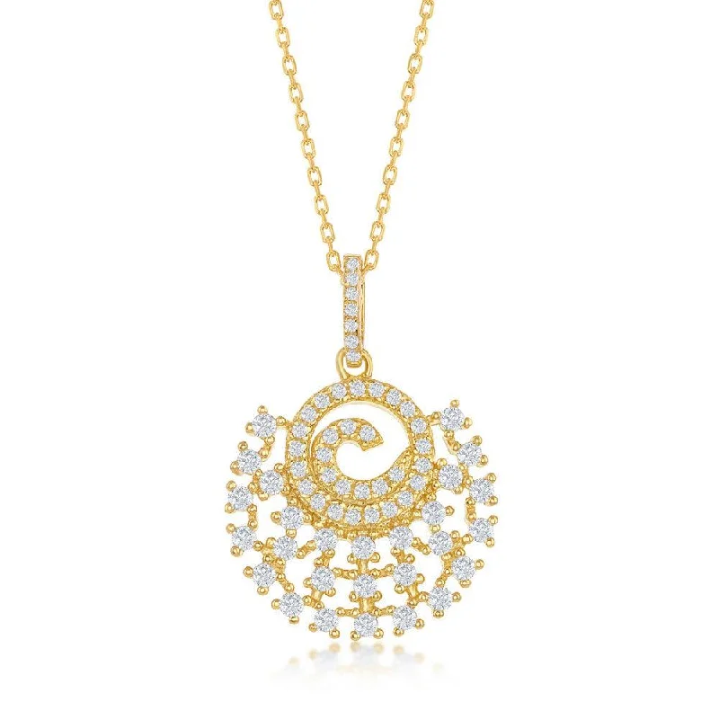 Beautiful necklaces and pendants with moonstone for an ethereal, mystical appearance-Sterling Silver Gold Plated Designed CZ Circle Pendant