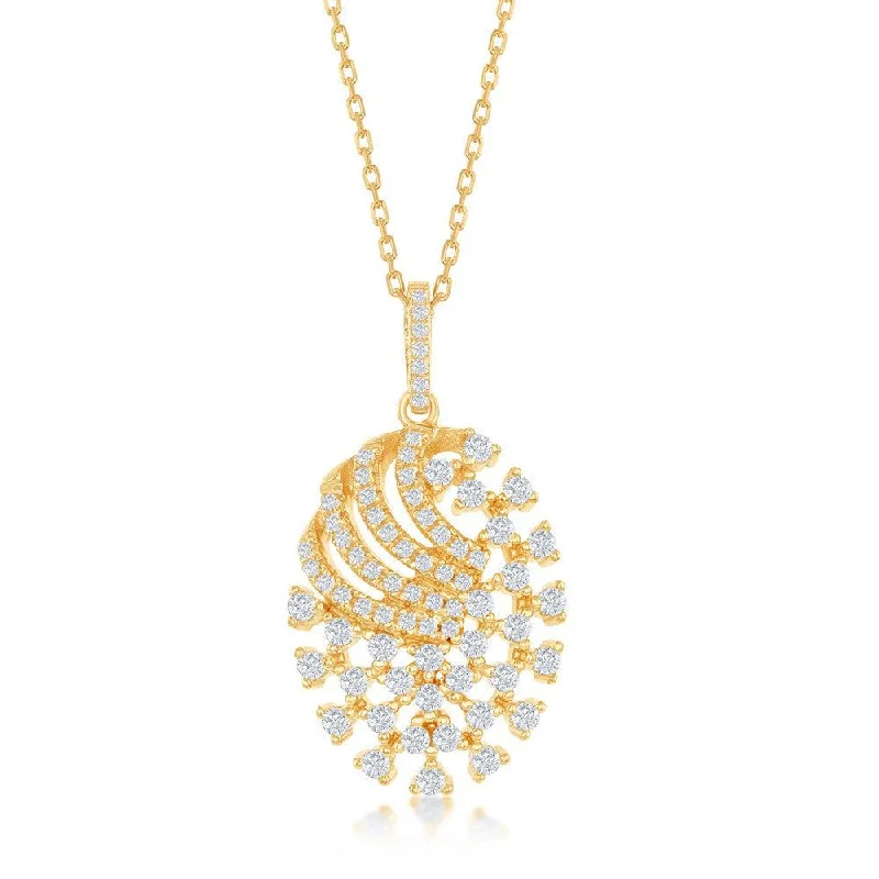 Necklaces and pendants with pearls for a classic and sophisticated touch-Sterling Silver Gold Plated Designed CZ Oval Pendant