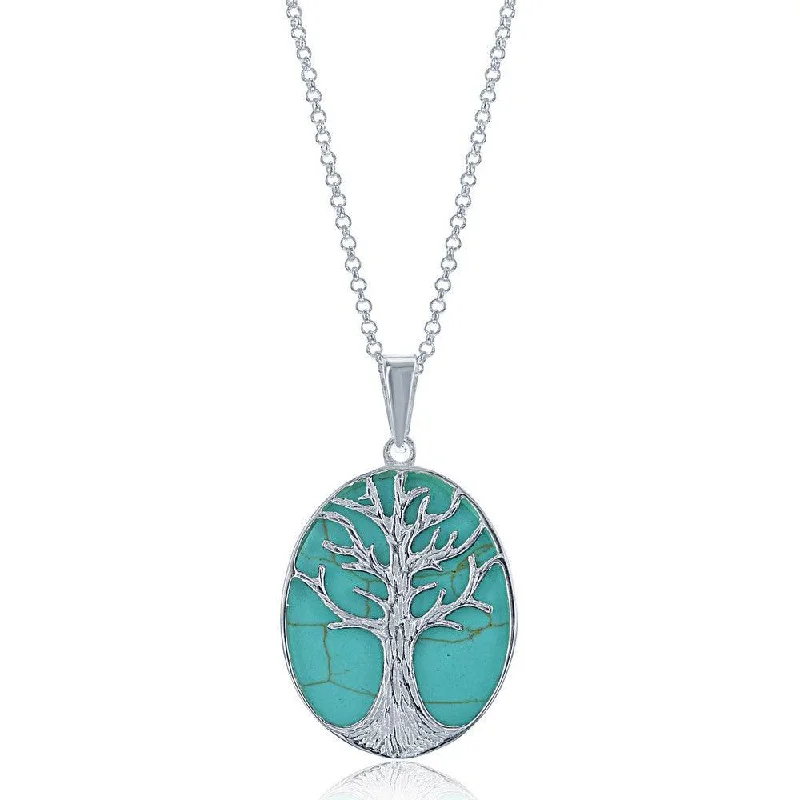 Best necklaces and pendants with heart-shaped lockets for a sentimental keepsake-Sterling Silver Green Turquoise Tree Pendant Chain