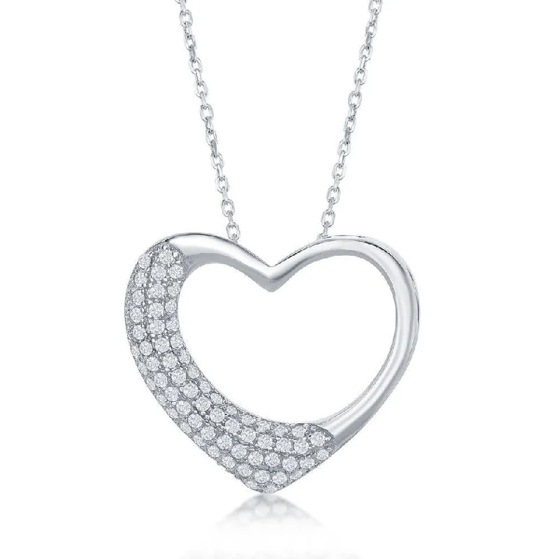 Beautiful necklaces and pendants with diamond halo settings for extra brilliance-Sterling Silver Half Micro Pave Open Heart Pendant