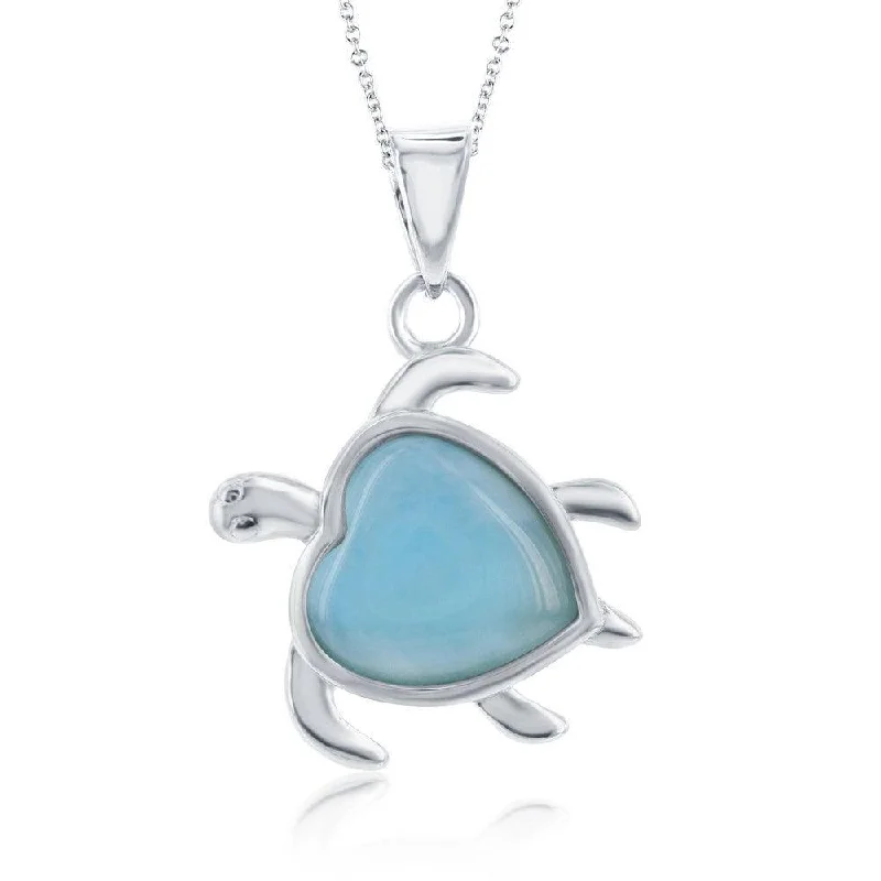 Best necklaces and pendants with intricate beadwork for a bohemian-inspired look-Sterling Silver Heart-Shaped Larimar Turtle Pendant