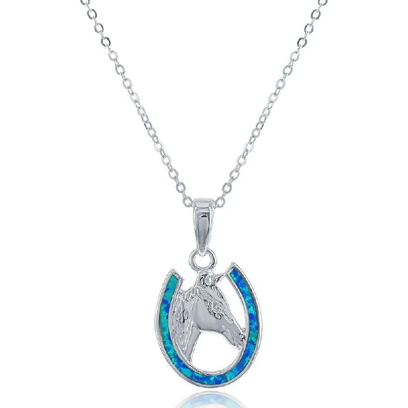 Elegant necklaces and pendants with onyx stones for a sleek, polished look-Sterling Silver Horseshoe with Center Horse Pendant