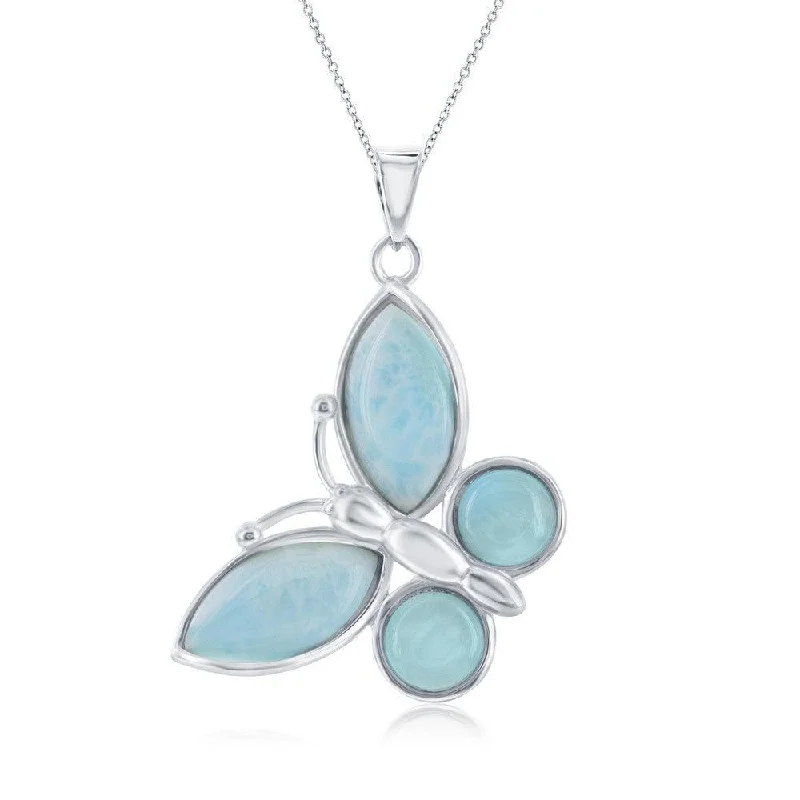 Stunning necklaces and pendants with ruby and diamond combinations for a luxurious effect-Sterling Silver Large Larimar Butterfly Pendant