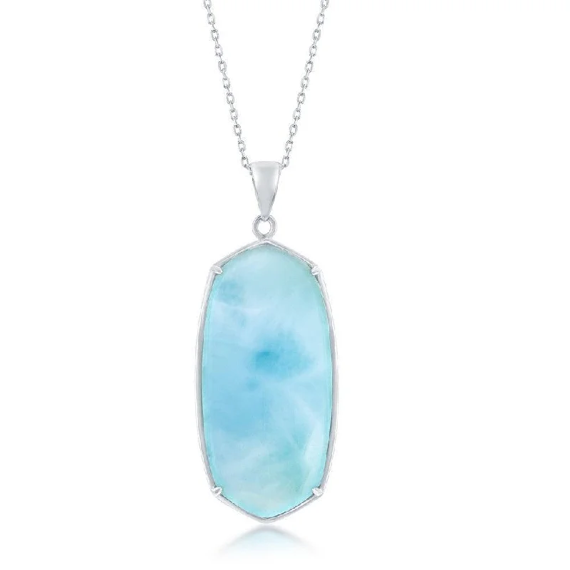 Necklaces and pendants with enamel accents for a colorful, eye-catching appearance-Sterling Silver Large Long Hexagon Larimar Pendant