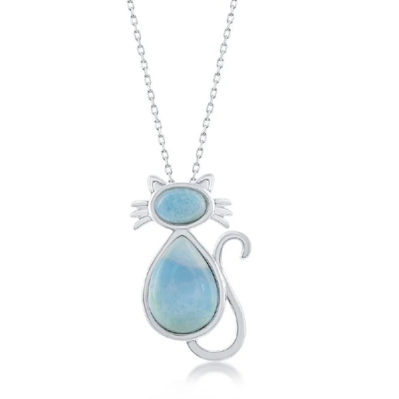 Necklaces and pendants with custom engravings for a personal, meaningful gift-Sterling Silver Larimar Cat Pendant