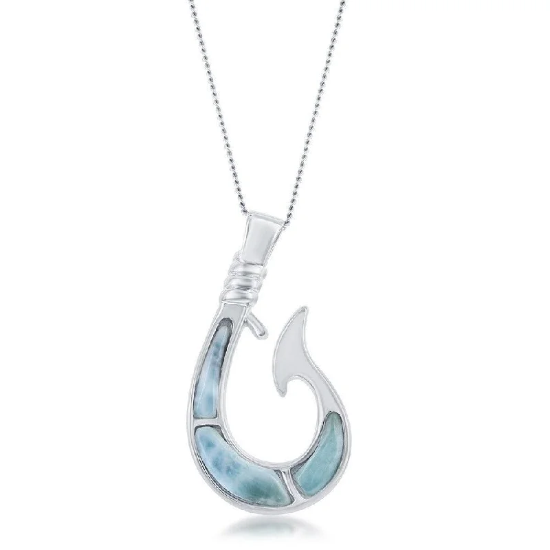 Stunning necklaces and pendants with ruby gemstones for a luxurious red hue-Sterling Silver Larimar Fish hook Pendant