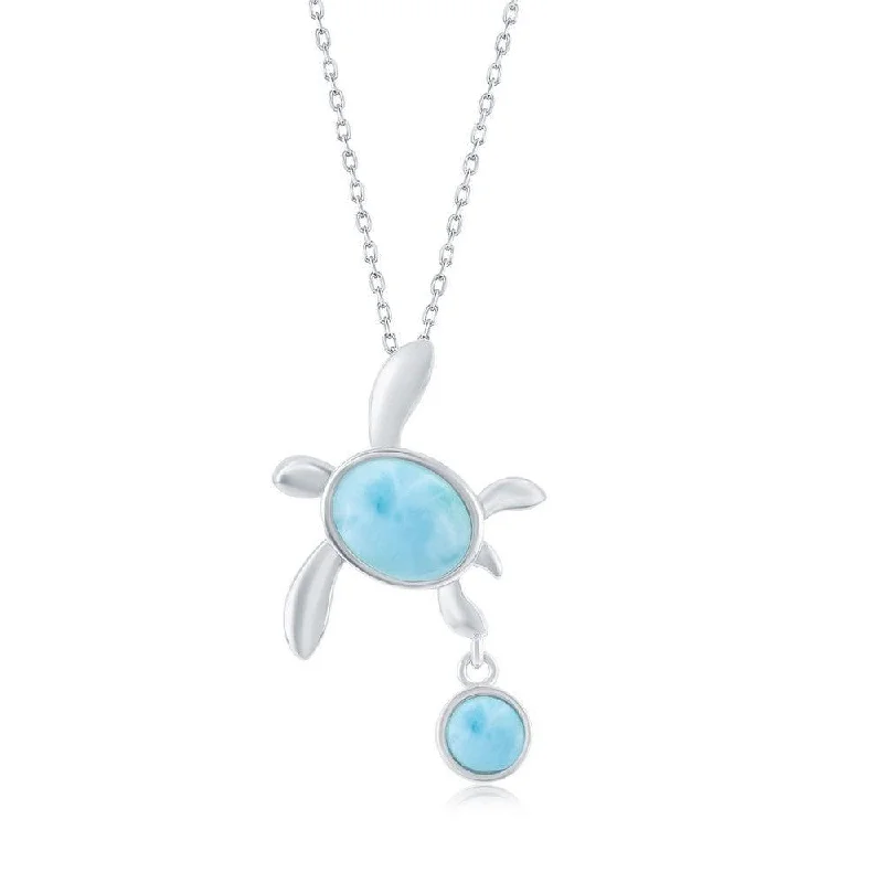 Necklaces and pendants with leaf-shaped designs for an earthy, organic feel-Sterling Silver Larimar Turtle Pendant