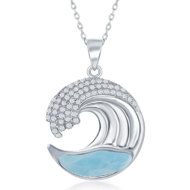 Best necklaces and pendants with heart-shaped designs for a romantic look-Sterling Silver Larimar Wave Design with CZ Pendant