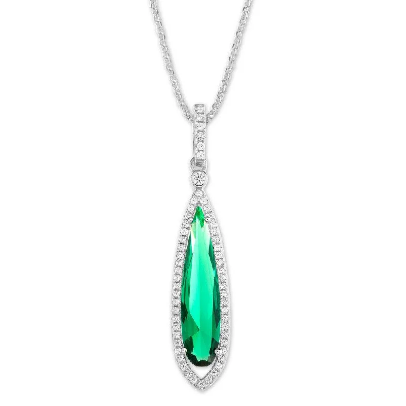 Necklaces and pendants with custom designs for a completely unique jewelry piece-Sterling Silver Long Teardrop Dark Green CZ Pendant