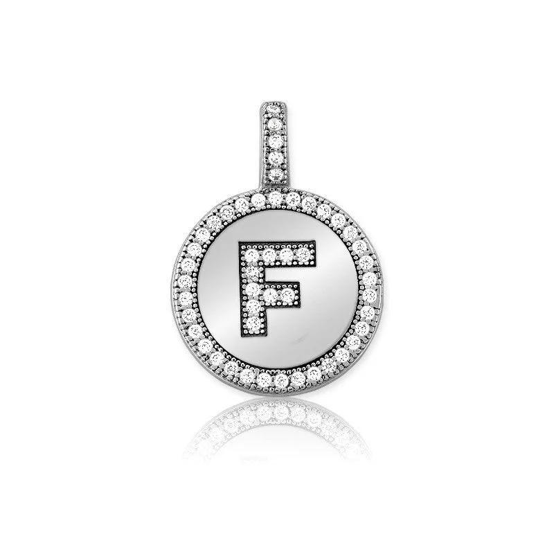 Necklaces and pendants with infinity love symbols for an eternal, romantic gesture-Sterling Silver Micro Pave Circle "F" Pendant with Chain