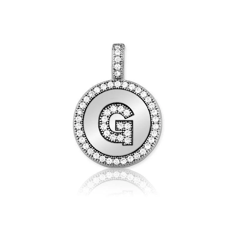 Necklaces and pendants with enamel accents for a colorful, eye-catching appearance-Sterling Silver Micro Pave Circle "G" Pendant with Chain