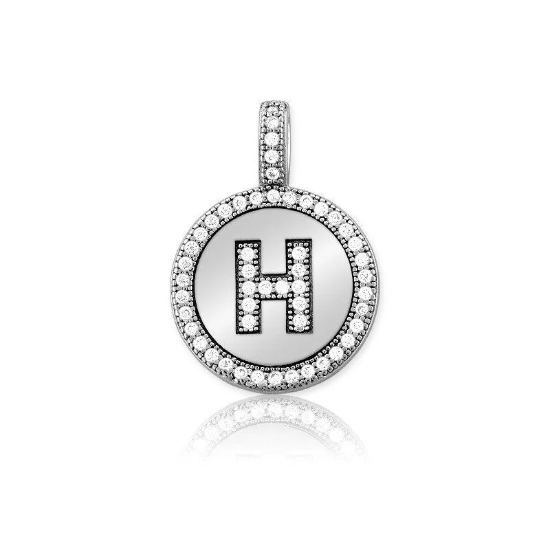 Necklaces and pendants with star-shaped designs for a whimsical, celestial touch-Sterling Silver Micro Pave Circle "H" Pendant with Chain