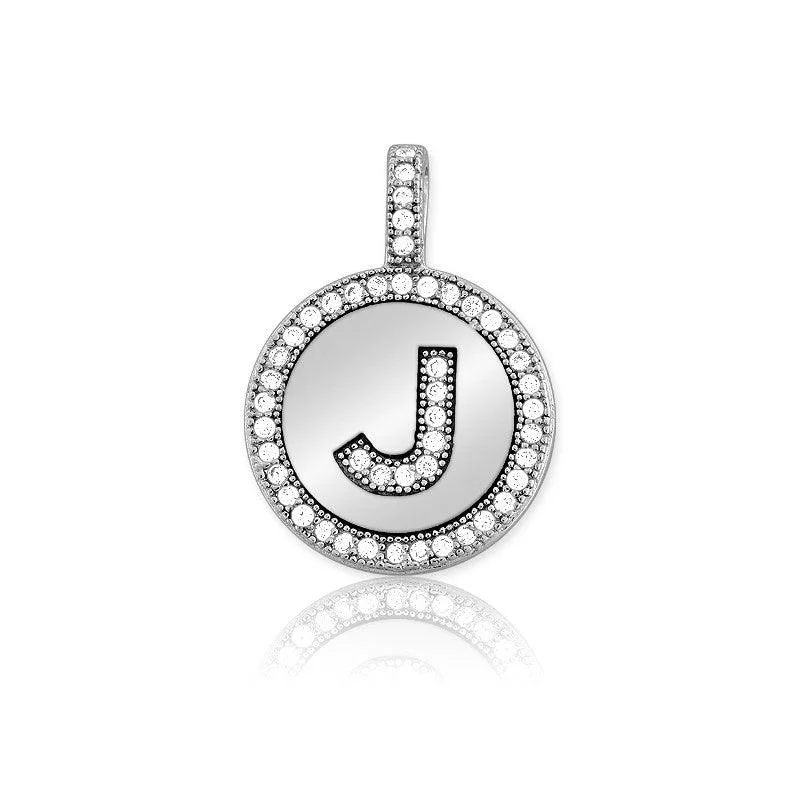 Unique necklaces and pendants with vintage-inspired designs for timeless appeal-Sterling Silver Micro Pave Circle "J" Pendant with Chain