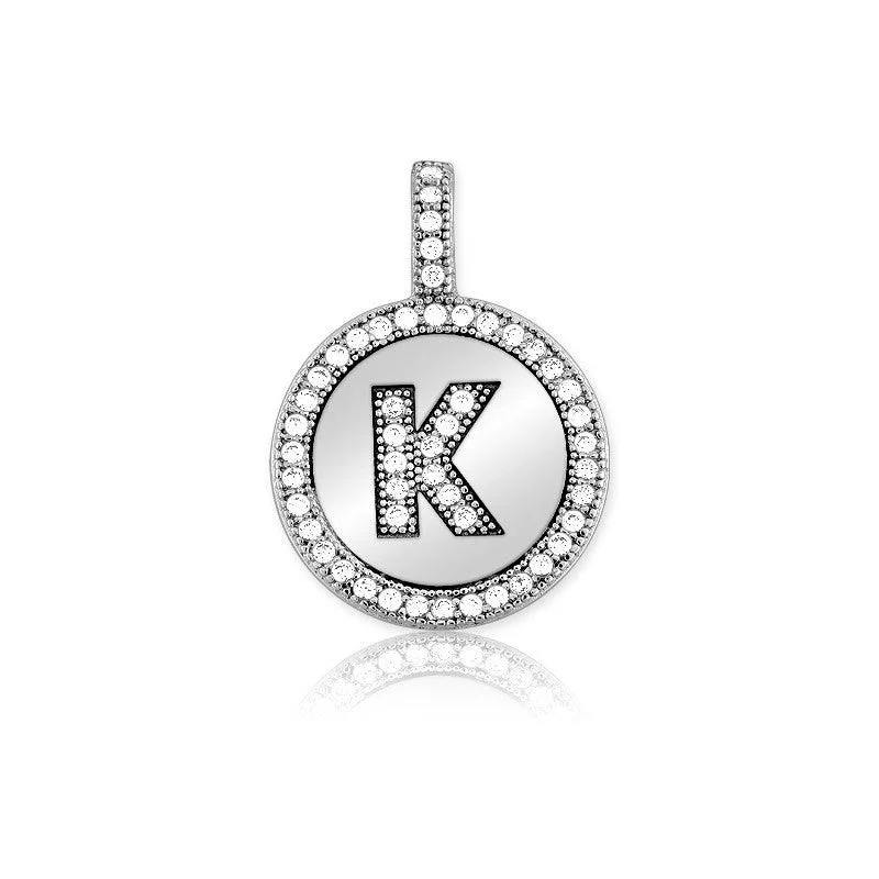 Best necklaces and pendants with intertwined designs for a symbol of unity-Sterling Silver Micro Pave Circle "K" Pendant with Chain