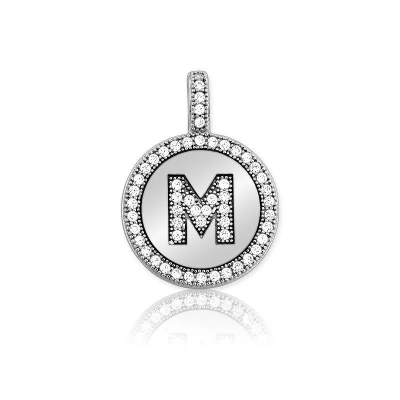 Best necklaces and pendants with personalized coordinates for a special keepsake-Sterling Silver Micro Pave Circle "M" Pendant with Chain