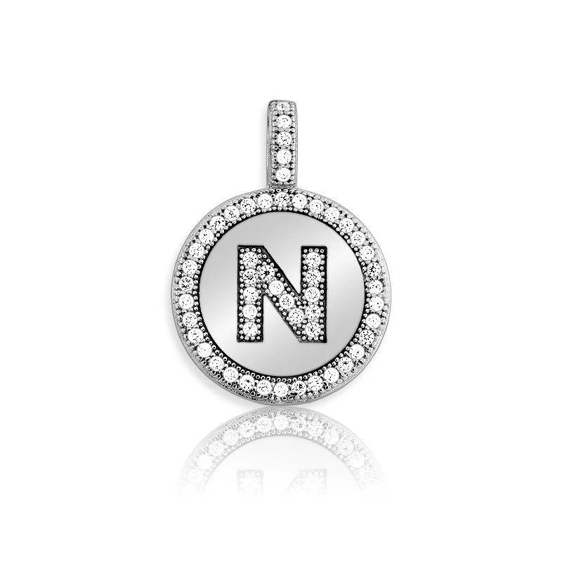 Best necklaces and pendants with vintage coin pendants for a unique accessory-Sterling Silver Micro Pave Circle "N" Pendant with Chain