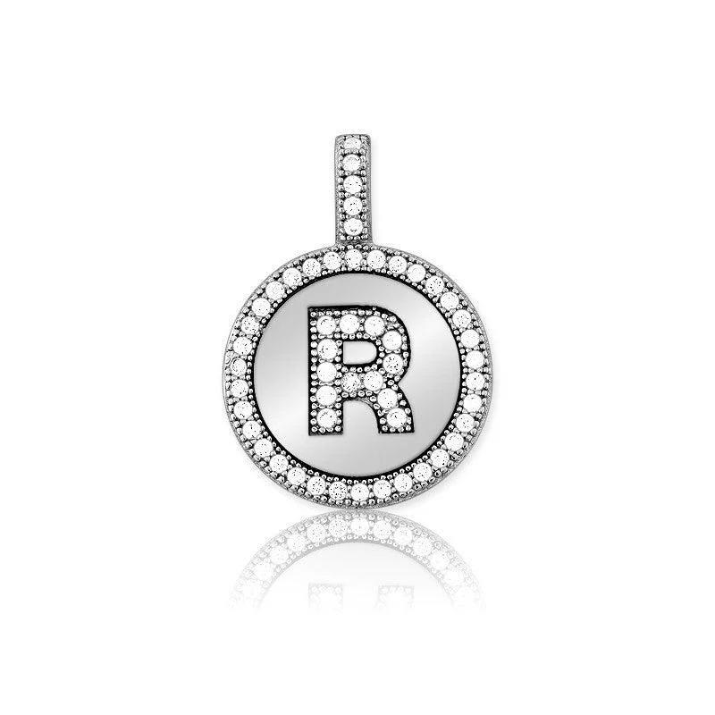 Necklaces and pendants with star-shaped designs for a whimsical, celestial touch-Sterling Silver Micro Pave Circle "R" Pendant with Chain