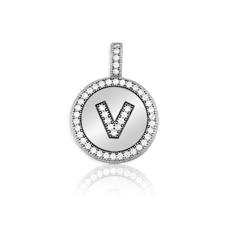 Necklaces and pendants with angel wing motifs for a spiritual, meaningful design-Sterling Silver Micro Pave Circle "V" Pendant with Chain