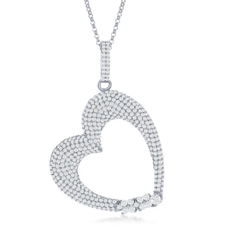 Stunning necklaces and pendants with chakra stones for healing and balance-Sterling Silver Micro Pave Heart CZ Pendant Chain