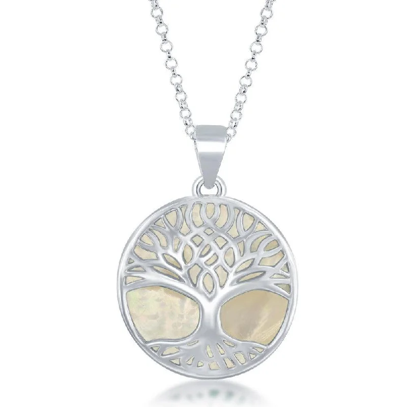 Necklaces and pendants with star-shaped designs for a whimsical, celestial touch-Sterling Silver MOP and Tree of Life Pendant Chain