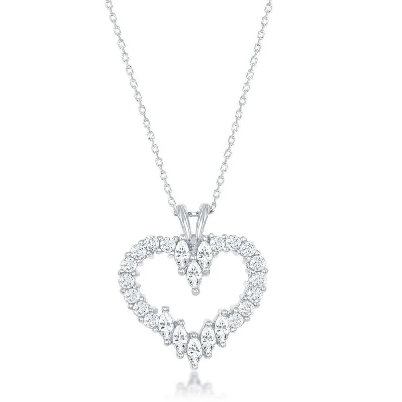 Best necklaces and pendants with zodiac signs for a celestial, astrology-inspired vibe-Sterling Silver Multi-Shaped CZ Heart Pendant