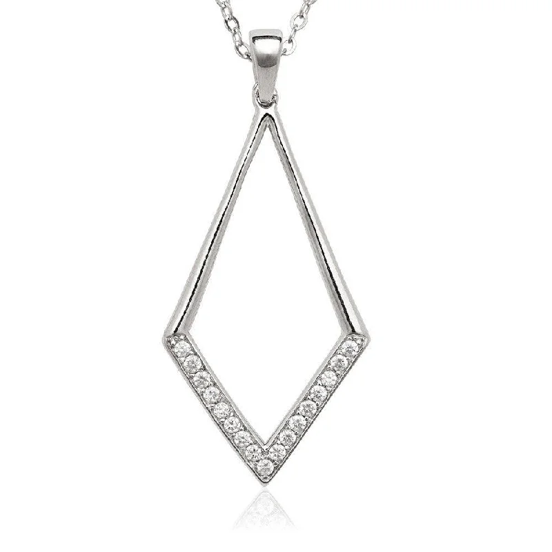 Best necklaces and pendants with intricate filigree for vintage-inspired elegance-Sterling Silver Open Diamond with Half CZ Pendant