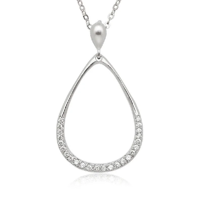 Elegant necklaces and pendants with infinity symbols for timeless designs-Sterling Silver Open Teardrop with Half CZ Pendant