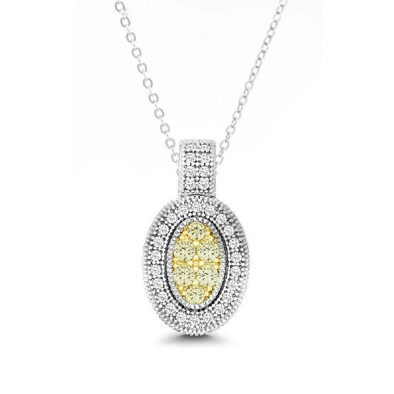 Best necklaces and pendants with cubic zirconia for a budget-friendly dazzling effect-Sterling Silver Oval Canary CZ Micro Pave Pendant