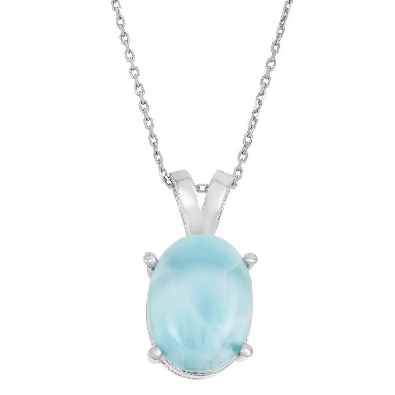 Stunning necklaces and pendants with chakra stones for healing and balance-Sterling Silver Oval Larimar Pendant