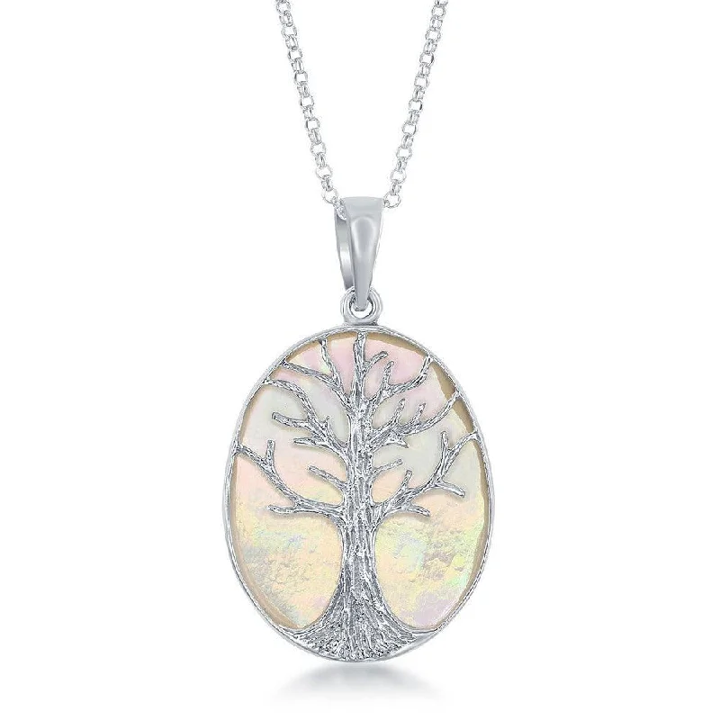 Best necklaces and pendants with cubic zirconia for a budget-friendly dazzling effect-Sterling Silver Oval MOP with Tree Pendant Chain