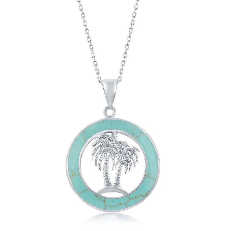 Necklaces and pendants with infinity love symbols for an eternal, romantic gesture-Sterling Silver Palm Trees Circle Pendant Chain