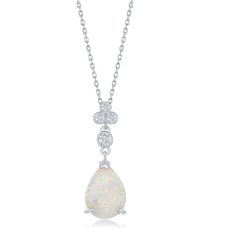 Personalized necklaces and pendants with name engravings for a custom touch-Sterling Silver Pear Shape White Inlay Opal Pendant