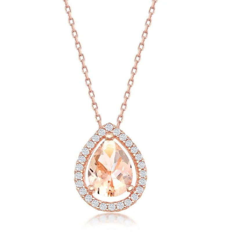 Stunning necklaces and pendants with amethyst gemstones for a calming effect-Sterling Silver Pear Shaped Morganite CZ Pendant