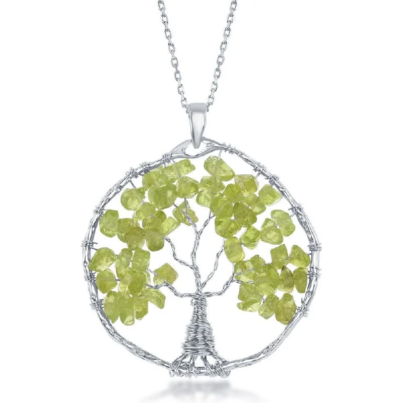 Best necklaces and pendants for everyday wear with minimalist designs-Sterling Silver Peridot Beads Tree of Life Pendant