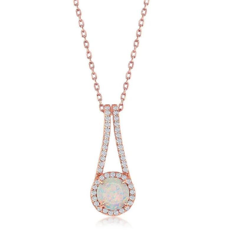 Necklaces and pendants with pearls for a classic and sophisticated touch-Sterling Silver Rose Gold CZ Halo Long Pendant