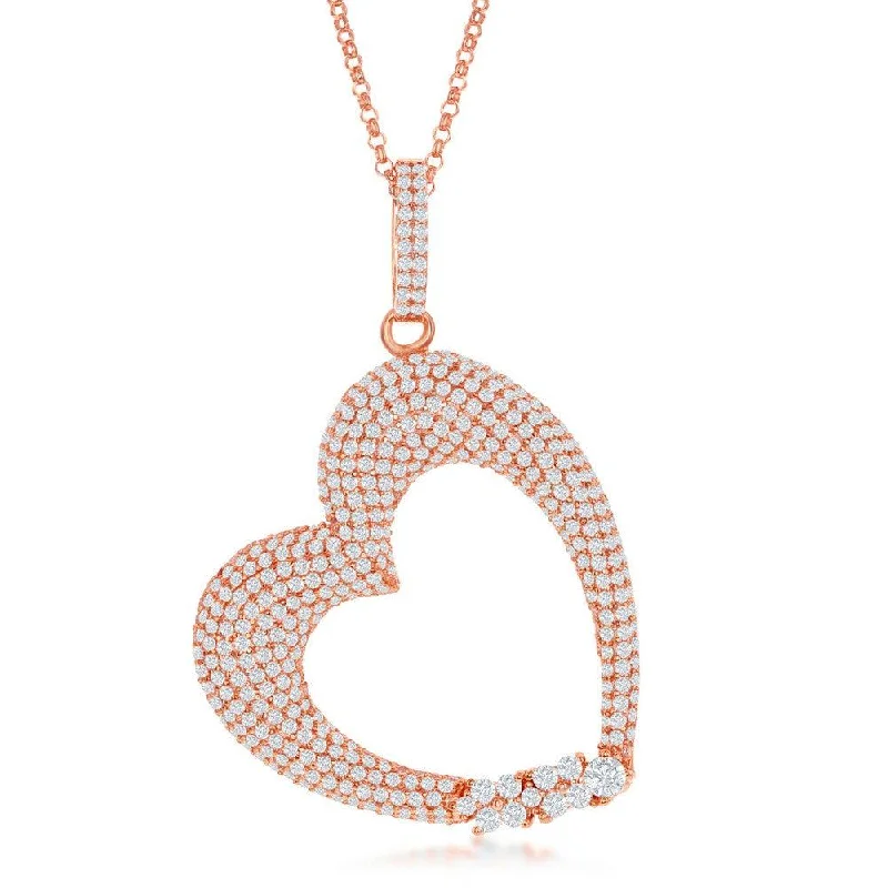 Best necklaces and pendants with glowing moonstone for an ethereal glow-Sterling Silver Rose Gold Pave Heart Pendant Chain