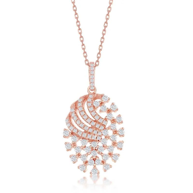 Unique necklaces and pendants with vintage-inspired designs for timeless appeal-Sterling Silver Rose Gold Plated Designed CZ Oval Pendant