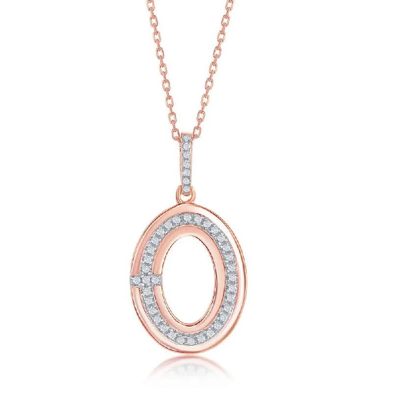 Stunning necklaces and pendants with sapphire gemstones for a luxurious blue hue-Sterling Silver Rose Gold Plated Oval CZ Pendant