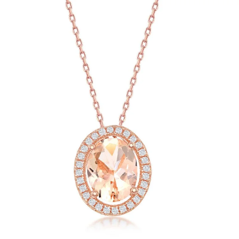 Elegant necklaces and pendants with infinity symbols for timeless designs-Sterling Silver Rose Gold Plated Oval Morganite CZ Pendant